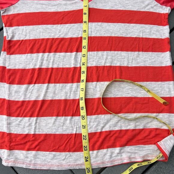 White Birch gray & coral striped  3/4 sleeve V-neck T-shirt, Woman's size M - Picture 3 of 3